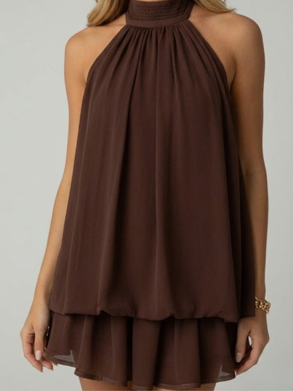 Chiffon Halterneck A-Line Mini Dress for Women