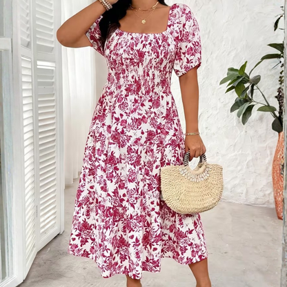 Plus Size Square Neck Floral Midi Dress