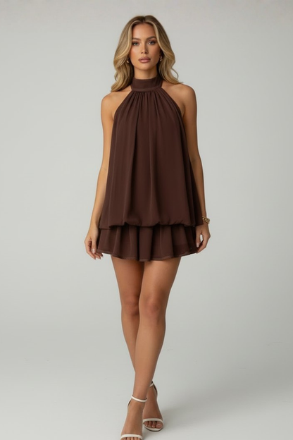Chiffon Halterneck A-Line Mini Dress for Women