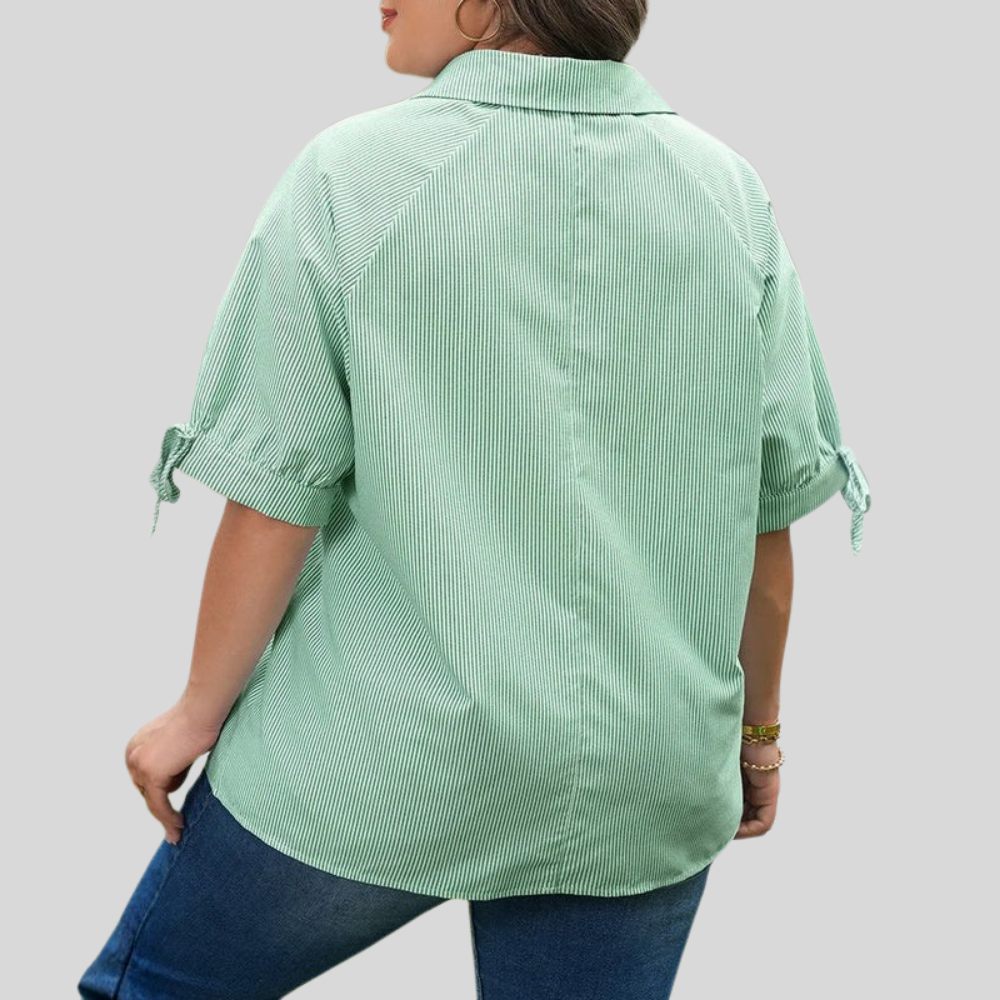 Plus Size Striped Collar Blouse