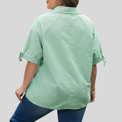 Plus Size Striped Collar Blouse