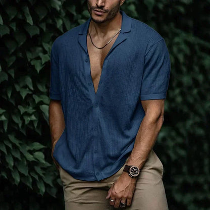 Preston | Men’s Summer Casual Short Sleeve Button-Up Shirt with Camp Collar