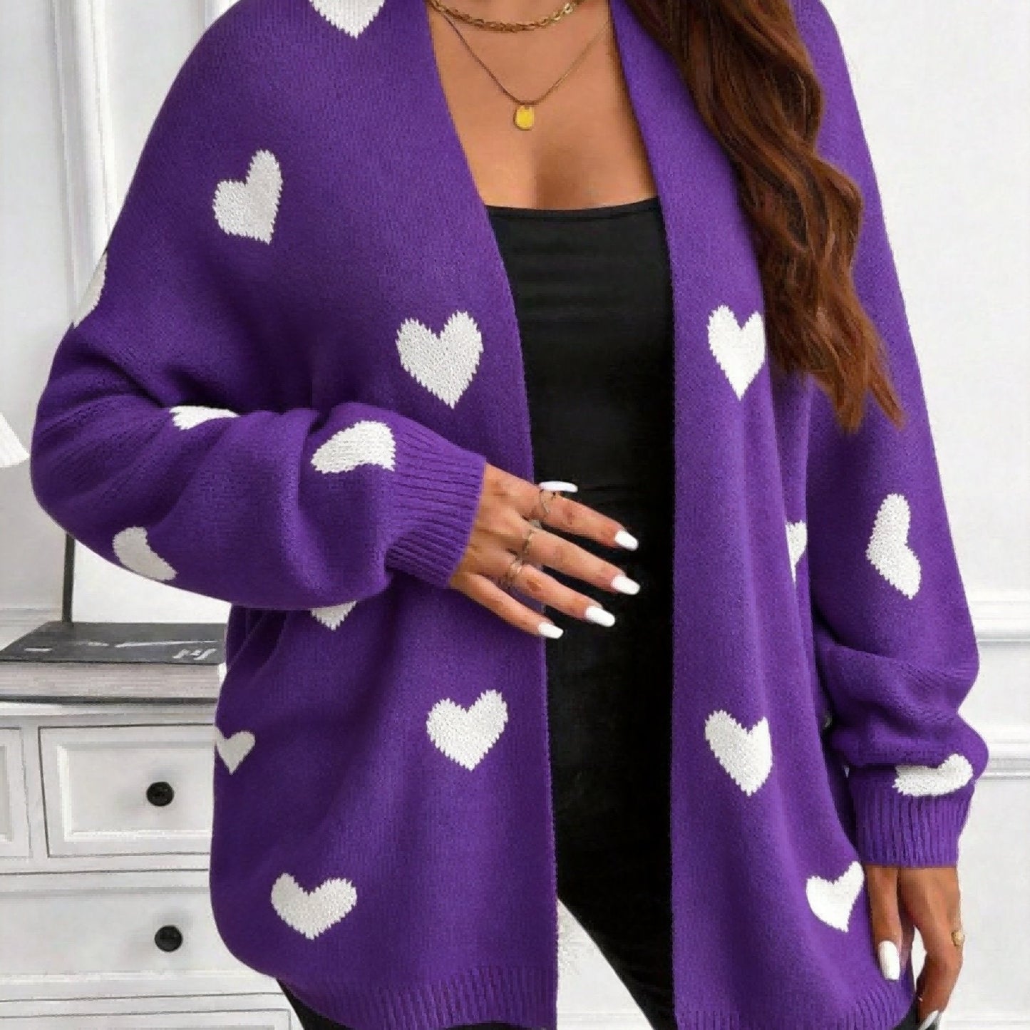 Plus Size Heart Print Cardigan