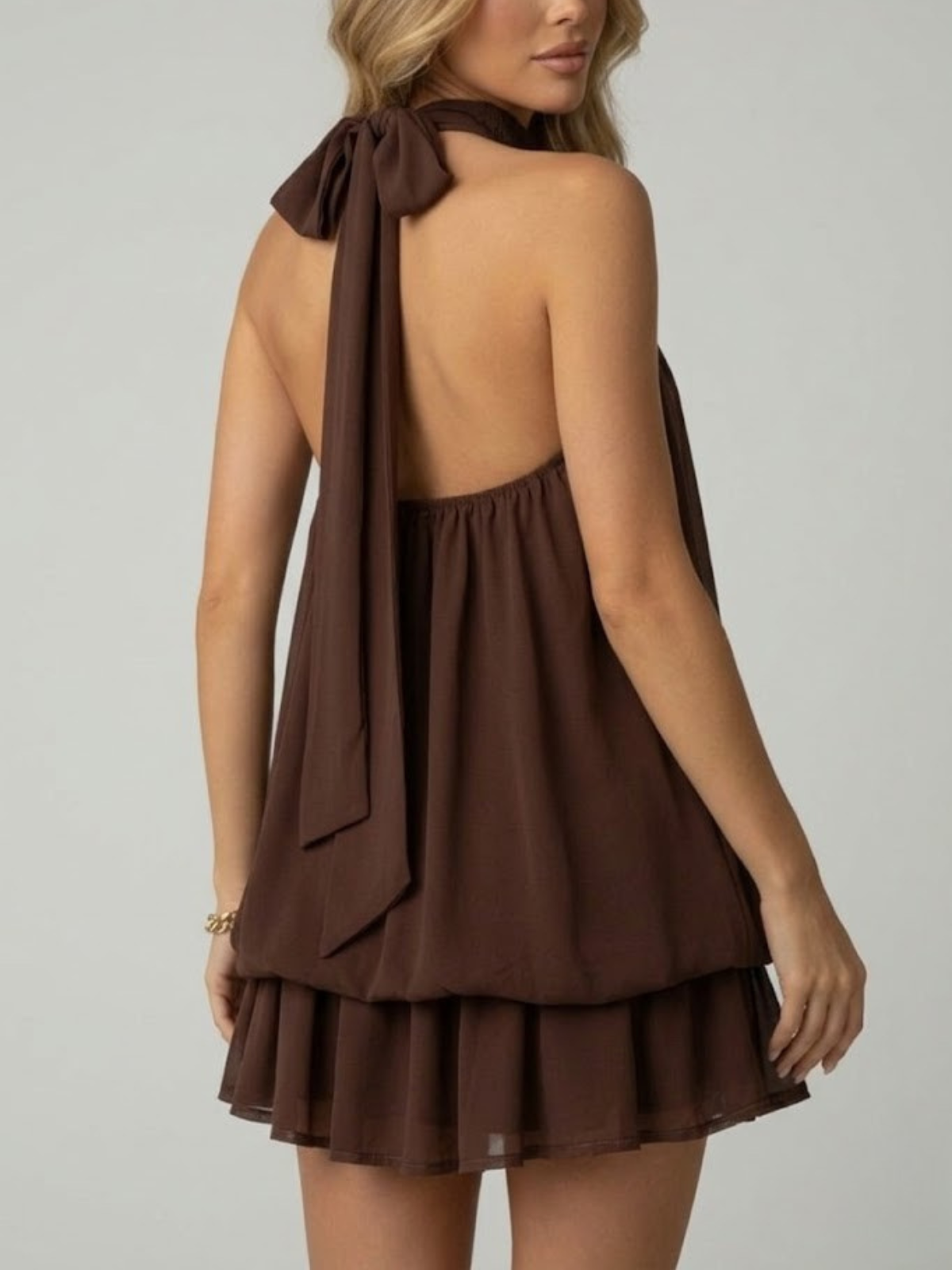 Chiffon Halterneck A-Line Mini Dress for Women