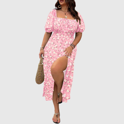 Square Neck Plus Size Midi Dress