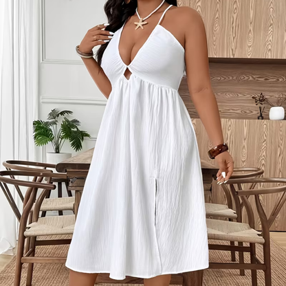 Plus Size Halter Neck & Keyhole Midi Dress