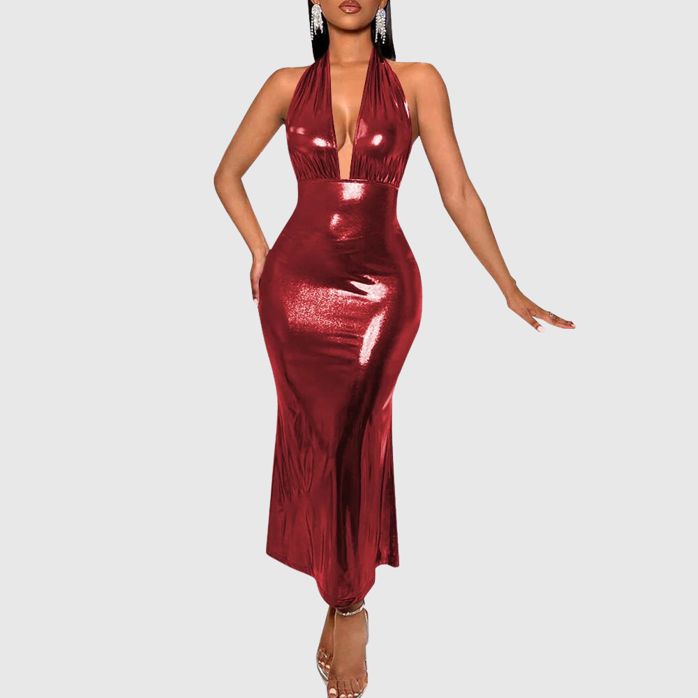 Metallic Plus Size Halter Dress
