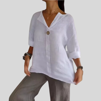 Casual Linen V Neck Blouse