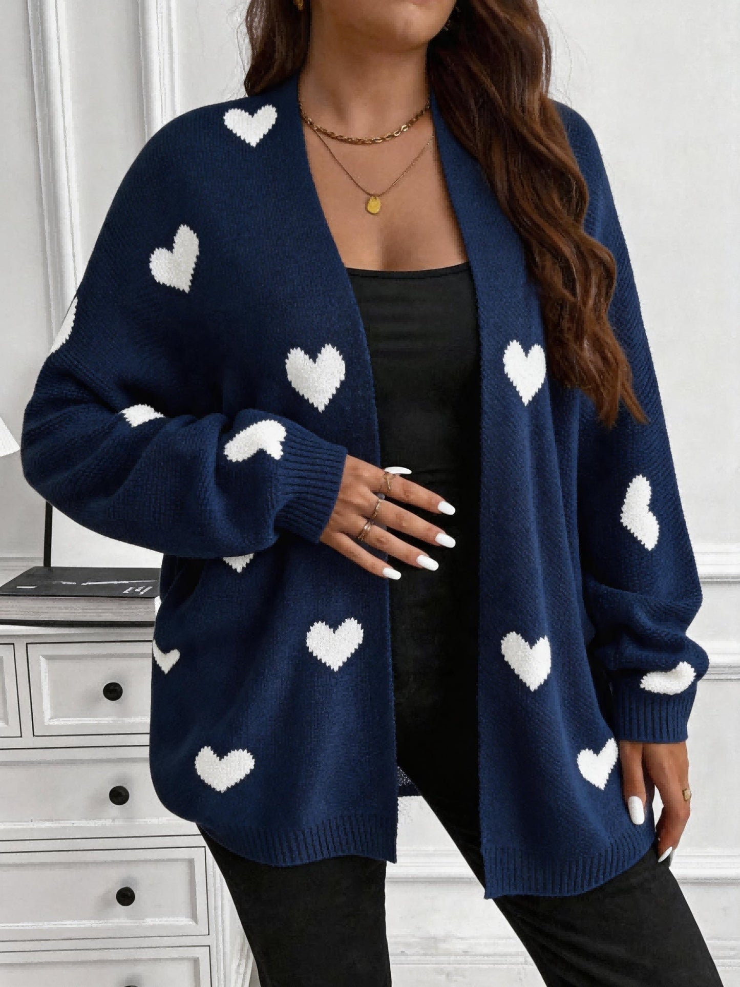 Plus Size Heart Print Cardigan