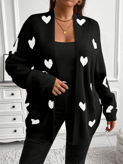 Plus Size Heart Print Cardigan