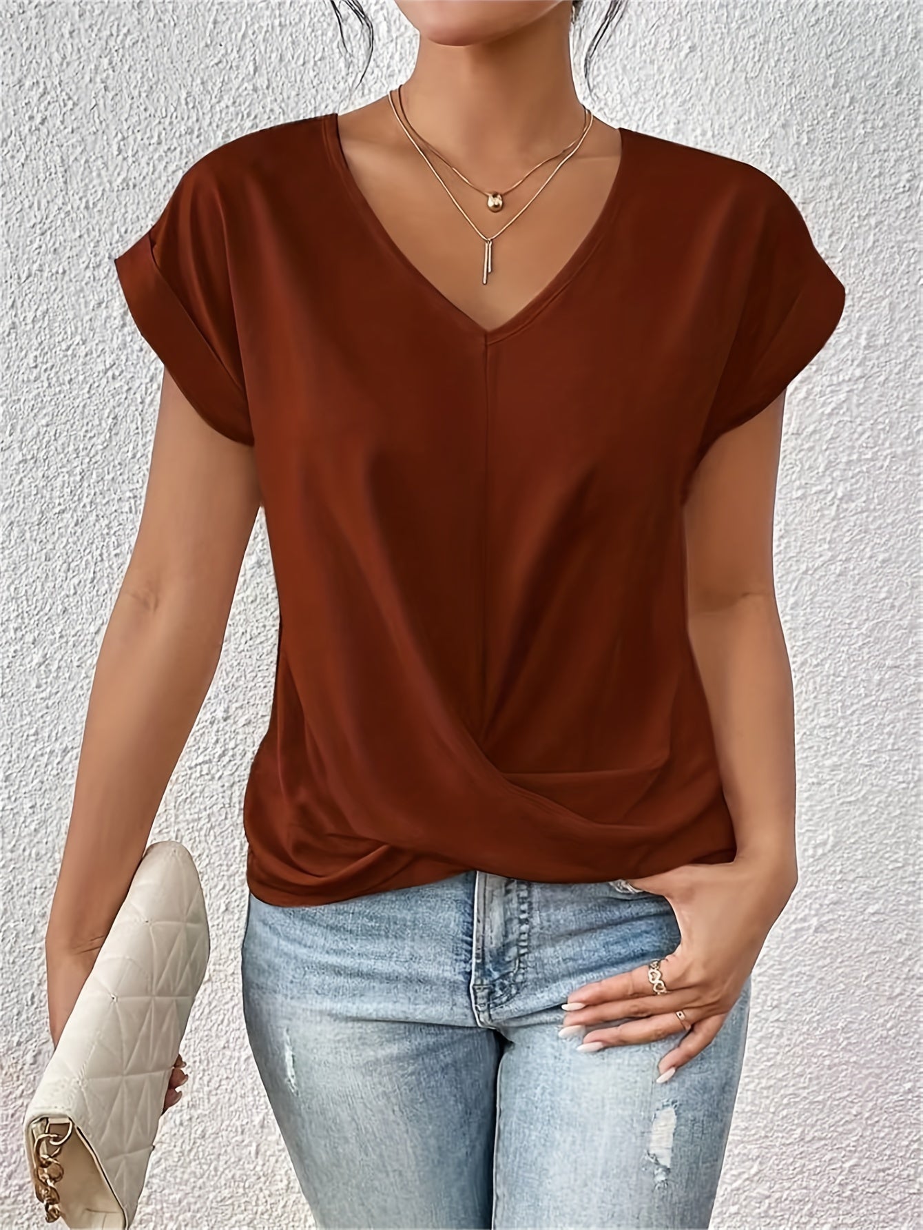 Aurelia | Women’s Casual V Neck T Shirt with Twist Front