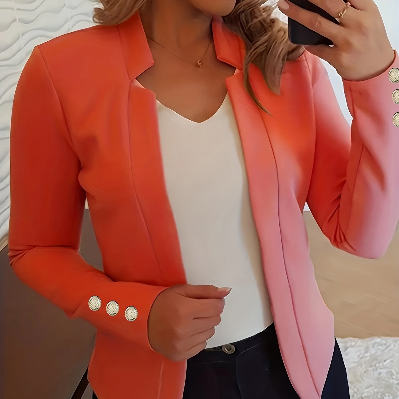 Red Button Detail Office Blazer