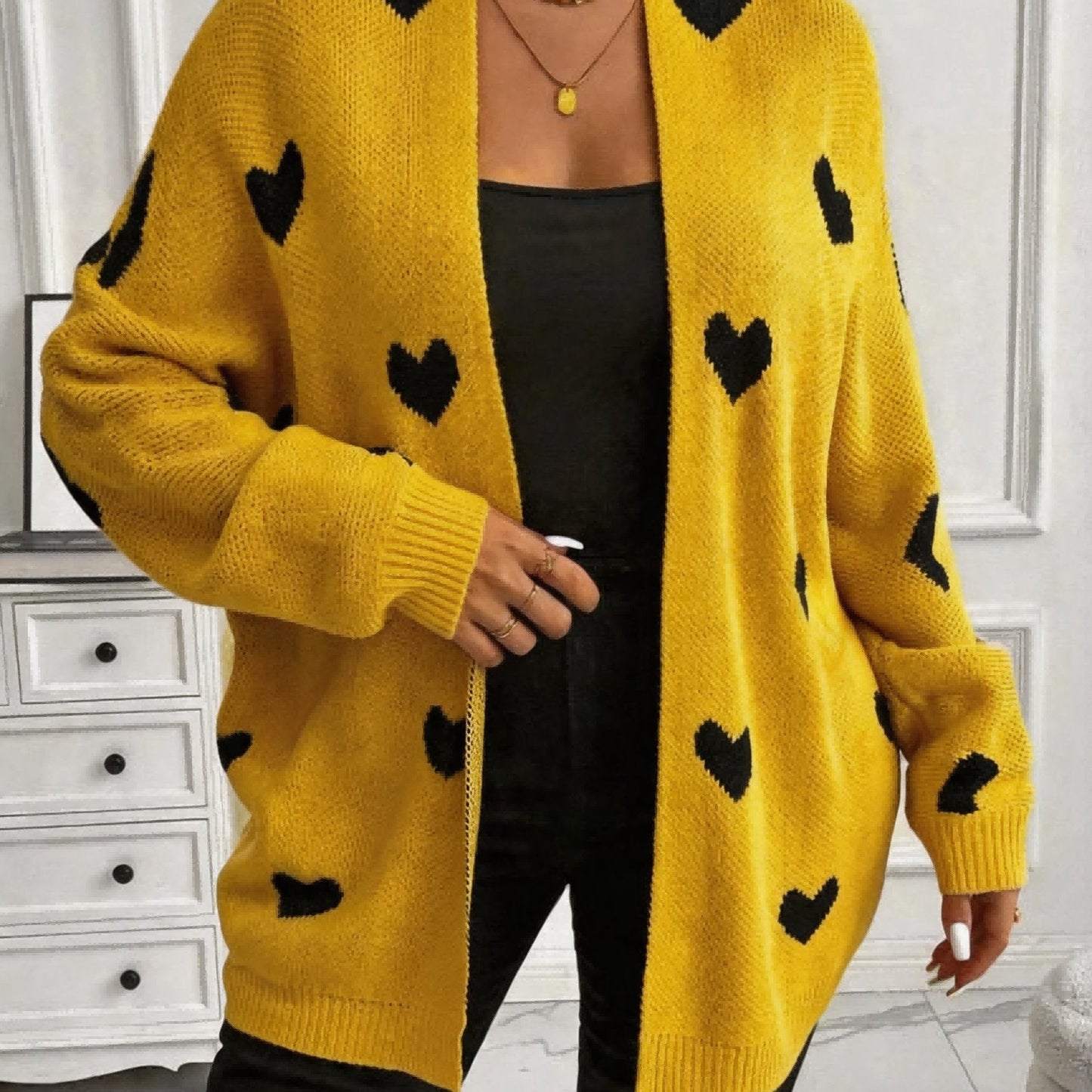 Plus Size Heart Print Cardigan