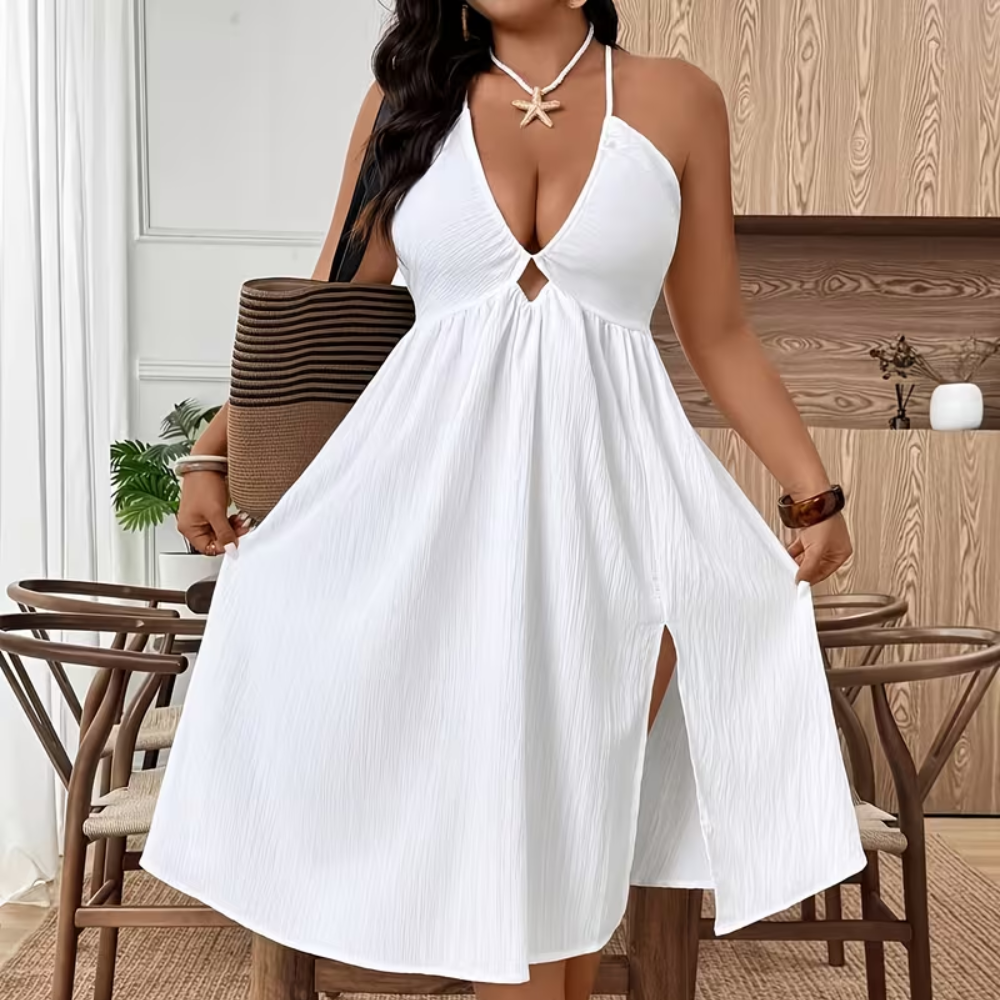 Plus Size Halter Neck & Keyhole Midi Dress