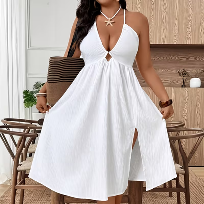 Plus Size Halter Neck & Keyhole Midi Dress