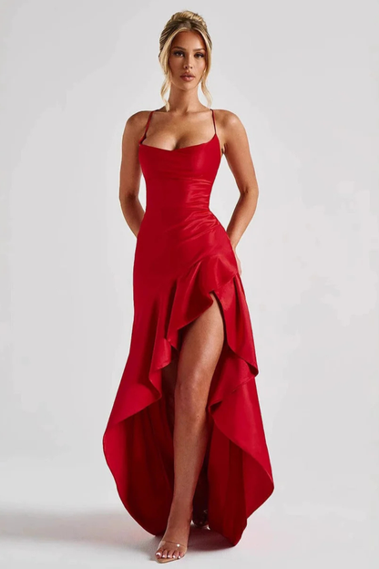Satin Wedding Guest Maxi Dress with Cowl Neck for Women