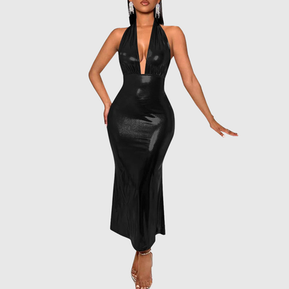 Metallic Plus Size Halter Dress