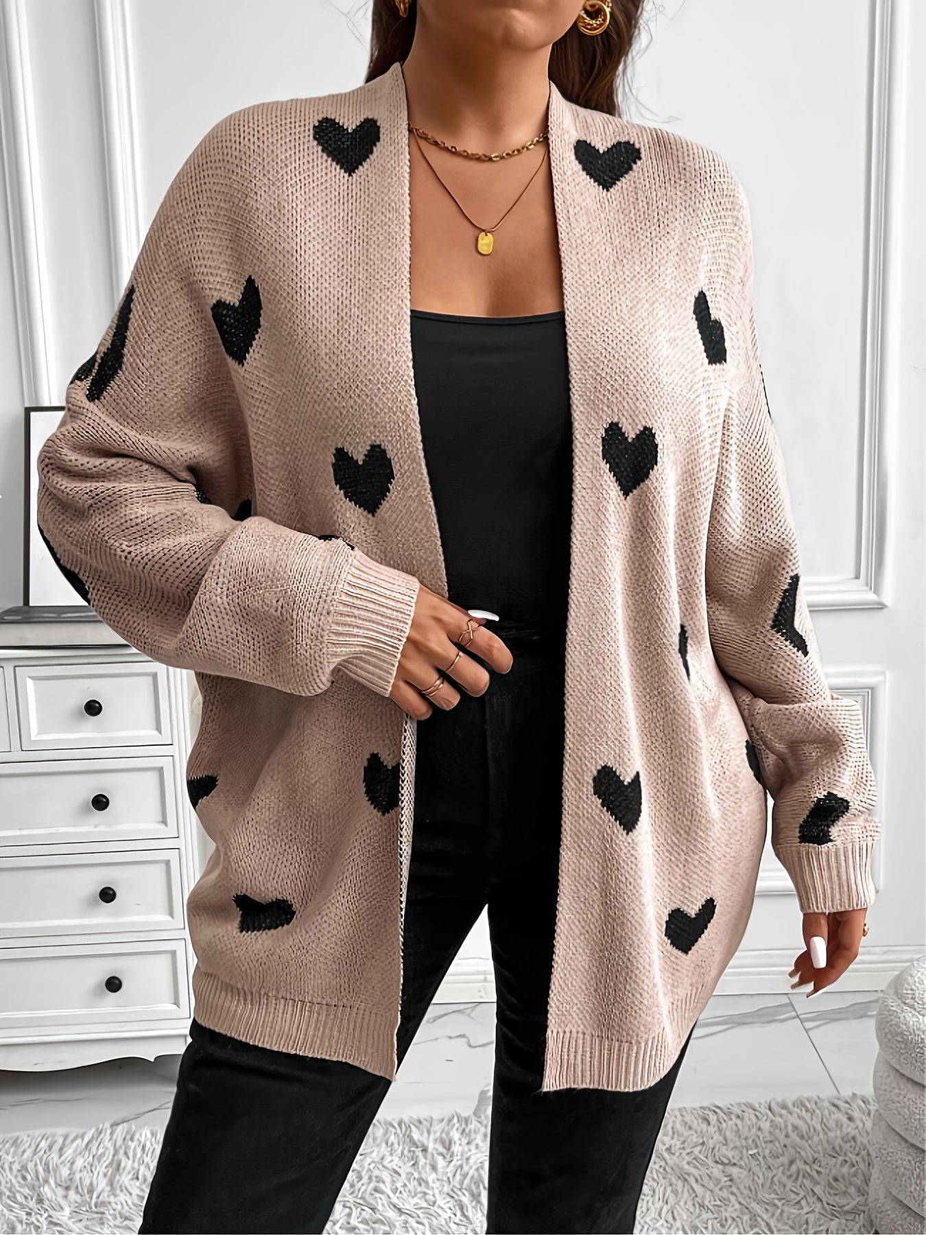 Plus Size Heart Print Cardigan
