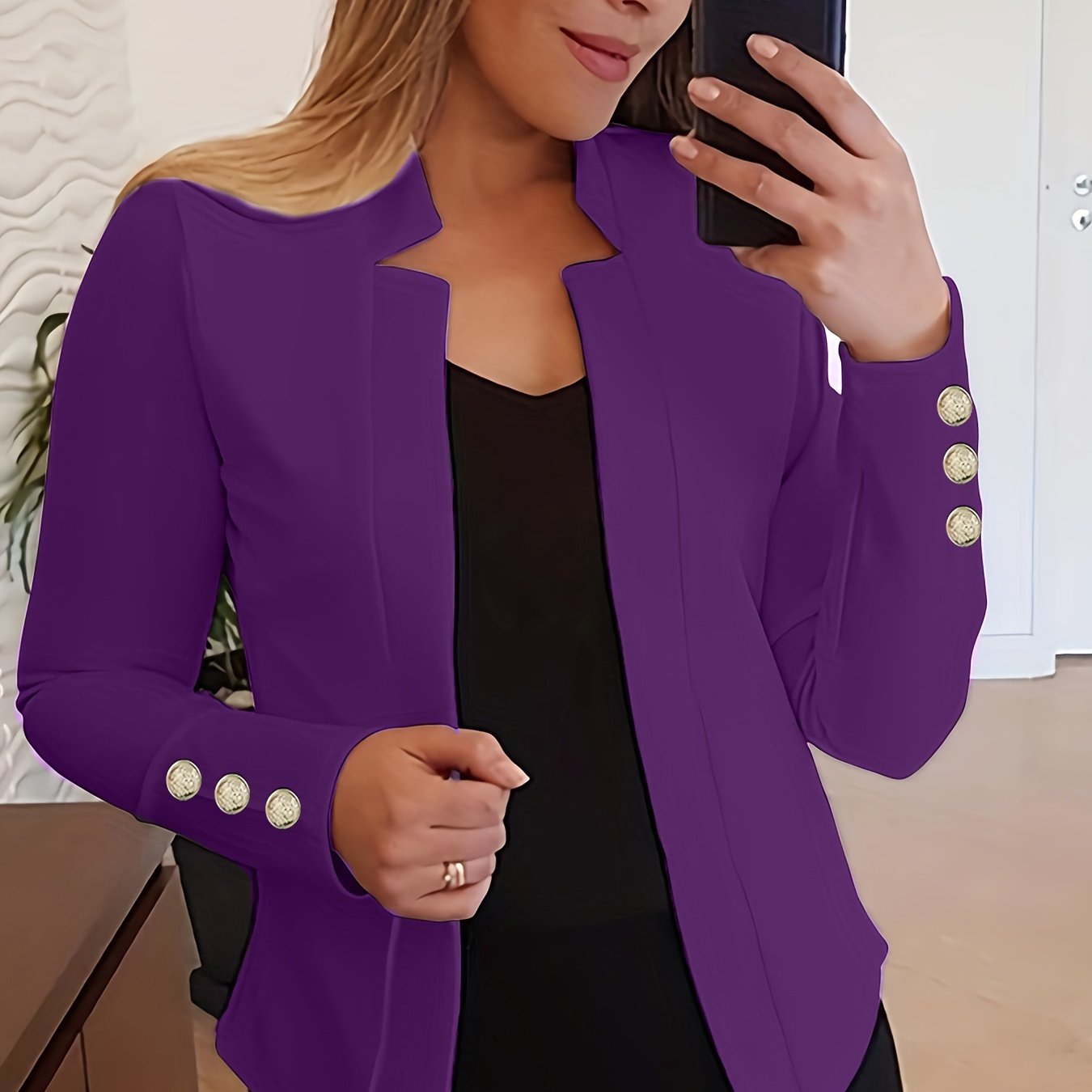 Red Button Detail Office Blazer