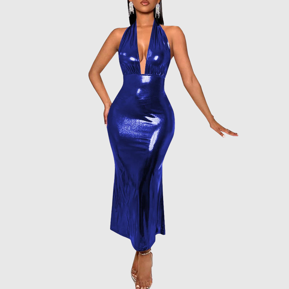 Metallic Plus Size Halter Dress