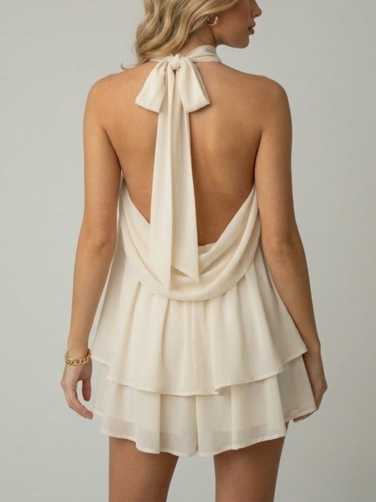 Chiffon Halterneck A-Line Mini Dress for Women