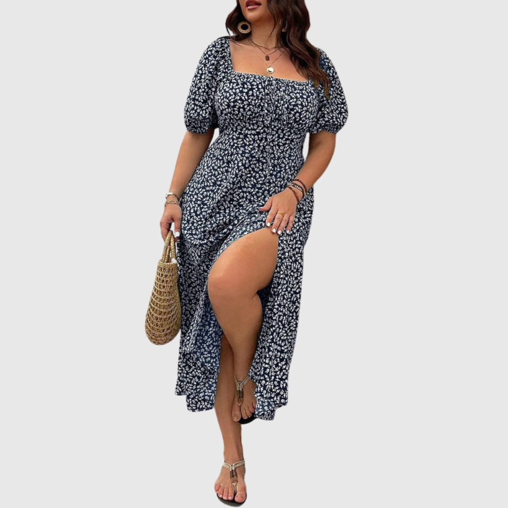 Square Neck Plus Size Midi Dress