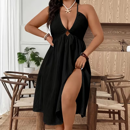 Plus Size Halter Neck & Keyhole Midi Dress