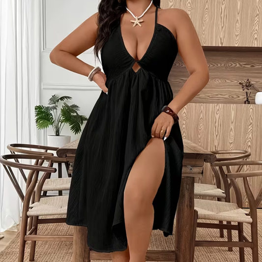 Plus Size Halter Neck & Keyhole Midi Dress
