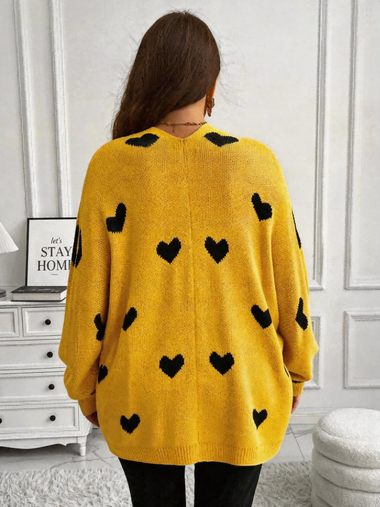 Plus Size Heart Print Cardigan