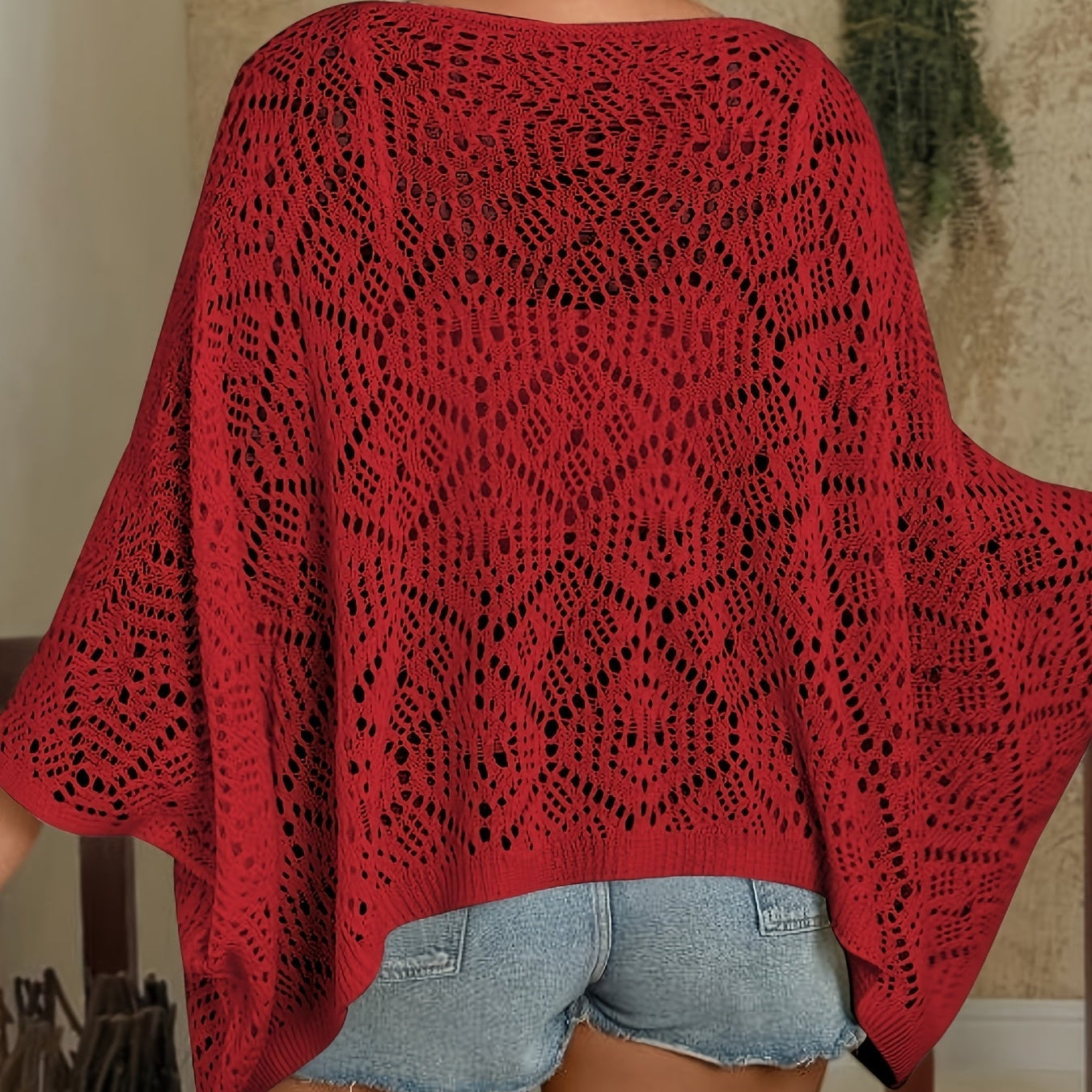 Plus Size Crochet Batwing Top