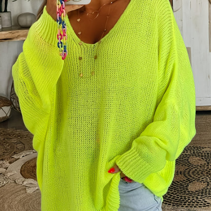 Plus Size V Neck Knitted Sweater
