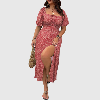 Square Neck Plus Size Midi Dress