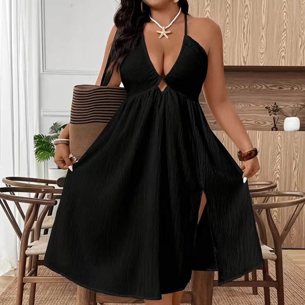 Plus Size Halter Neck & Keyhole Midi Dress