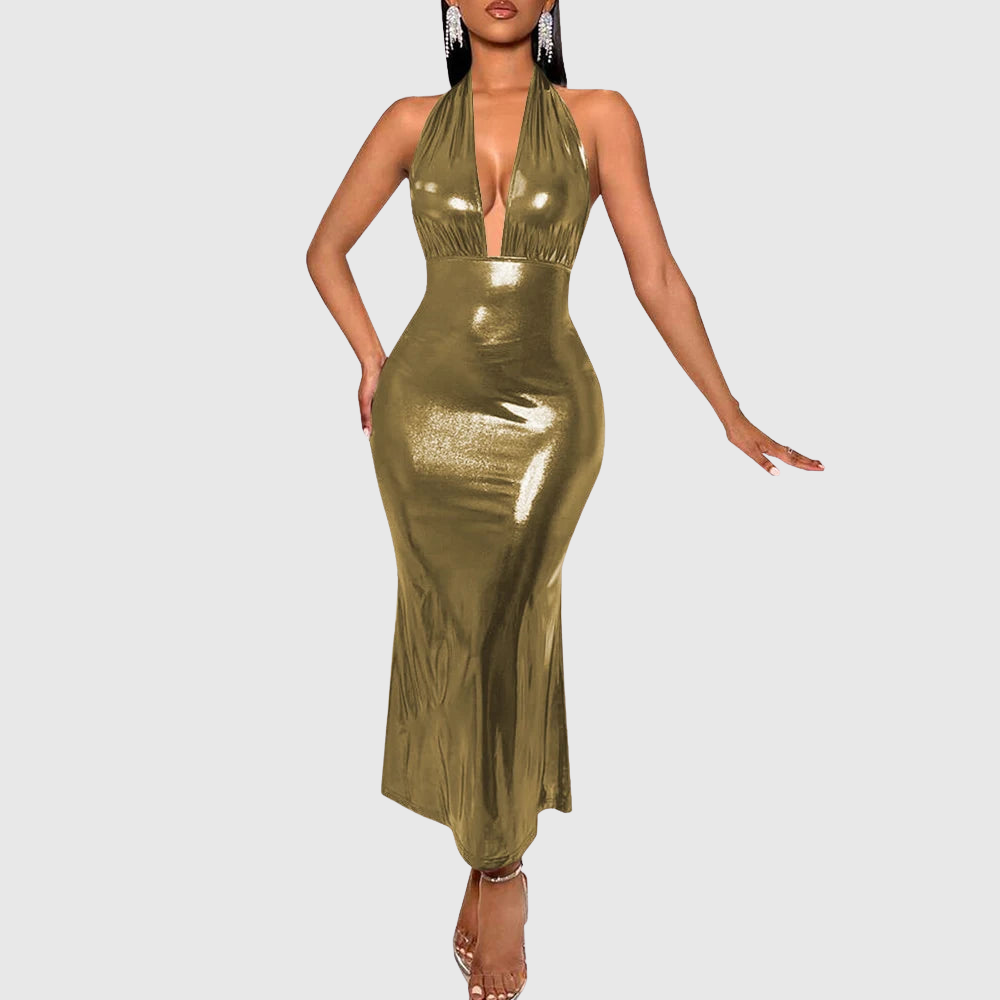 Metallic Plus Size Halter Dress
