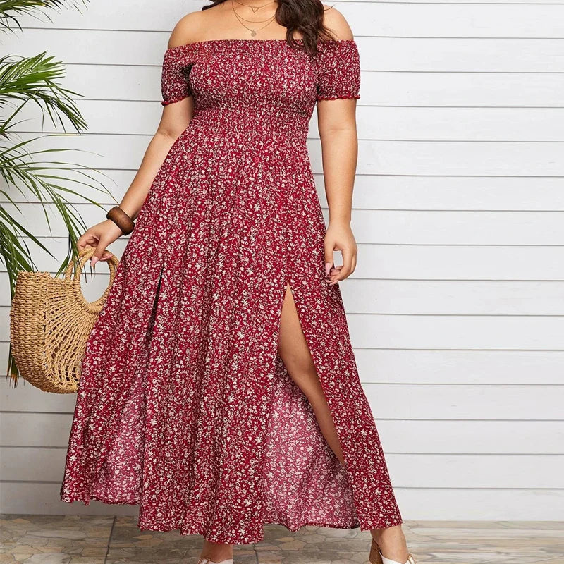 Boho Floral Print Off Shoulder A-Line Dress for Elegant Style 0
