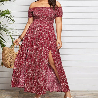 Boho Floral Print Off Shoulder A-Line Dress for Elegant Style 0