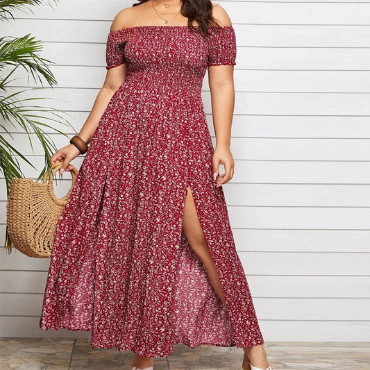 Boho Floral Print Off Shoulder A-Line Dress for Elegant Style 0