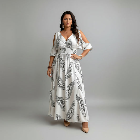 Boho Split Hem Dress - Lightweight Cold-Shoulder Summer Essential 0