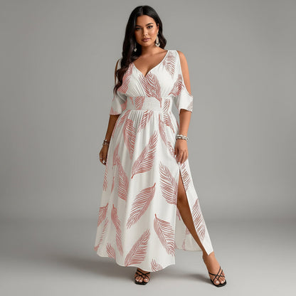 Boho Split Hem Dress - Lightweight Cold-Shoulder Summer Essential 1