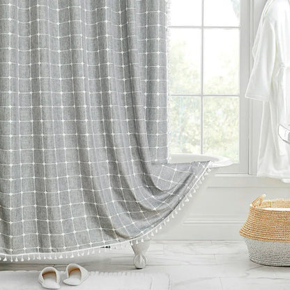 LINENCOVE – Bohemian linen shower curtain with tassels & waterproof design