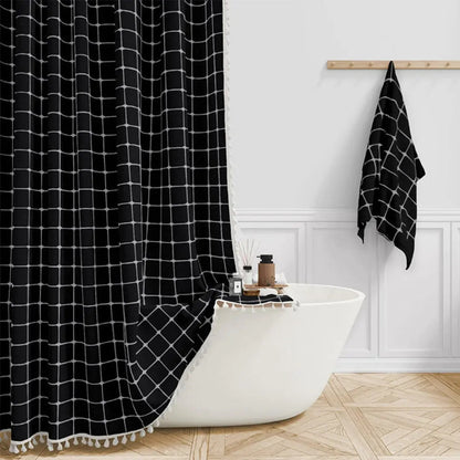LINENCOVE – Bohemian linen shower curtain with tassels & waterproof design