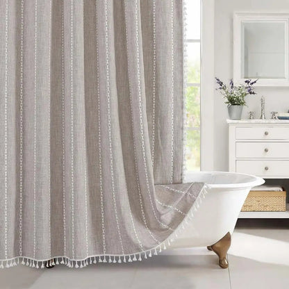 LINENCOVE – Bohemian linen shower curtain with tassels & waterproof design