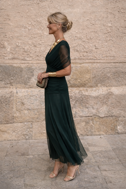 Chiffon Maxi Dress with V-Neck for Women