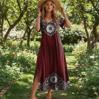 Chic Plus Size V-Neck Butterfly Print Dress with Split Hem 7