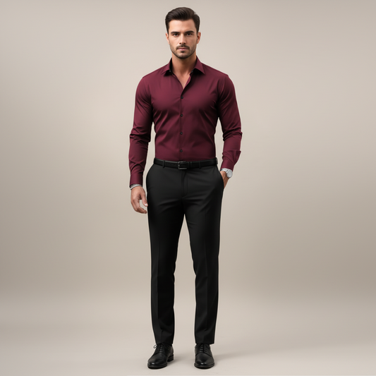 Classic Notched Collar Men's Dress Shirt - Versatile Long-Sleeve Style 1