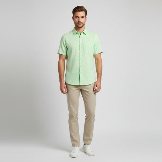 Classic Short Sleeve Men's Shirt - 100% Polyester, Button Closure, Faux Chest Pocket 0