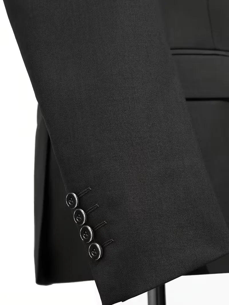 Slim Fit Three-Piece Suit Set with Notched Lapels and Waistcoat for Men