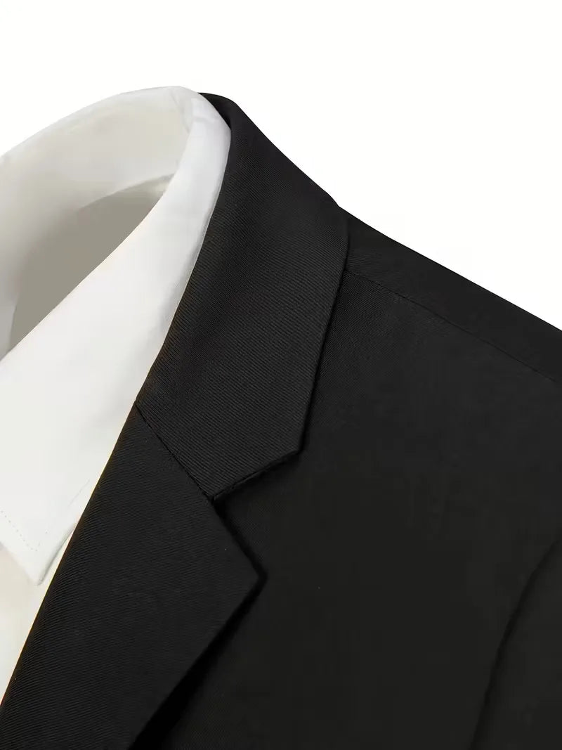 Slim Fit Three-Piece Suit Set with Notched Lapels and Waistcoat for Men