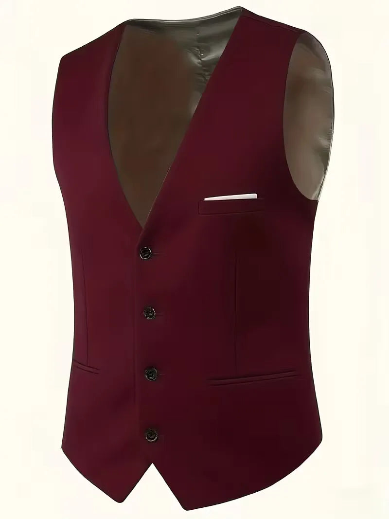 Slim Fit Three-Piece Suit Set with Notched Lapels and Waistcoat for Men