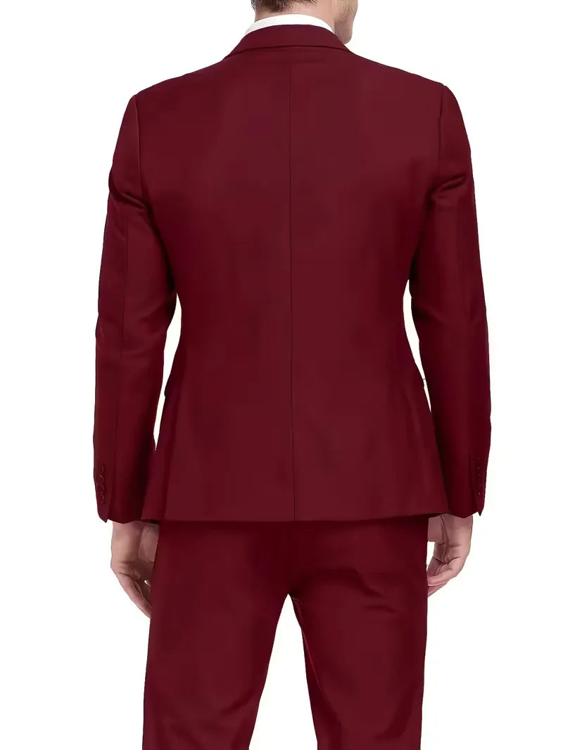 Slim Fit Three-Piece Suit Set with Notched Lapels and Waistcoat for Men